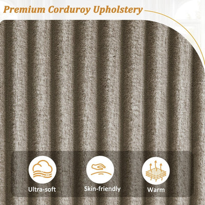 Divano moderno in velluto a coste a 4 posti con porte USB e portabicchieri ribaltabili