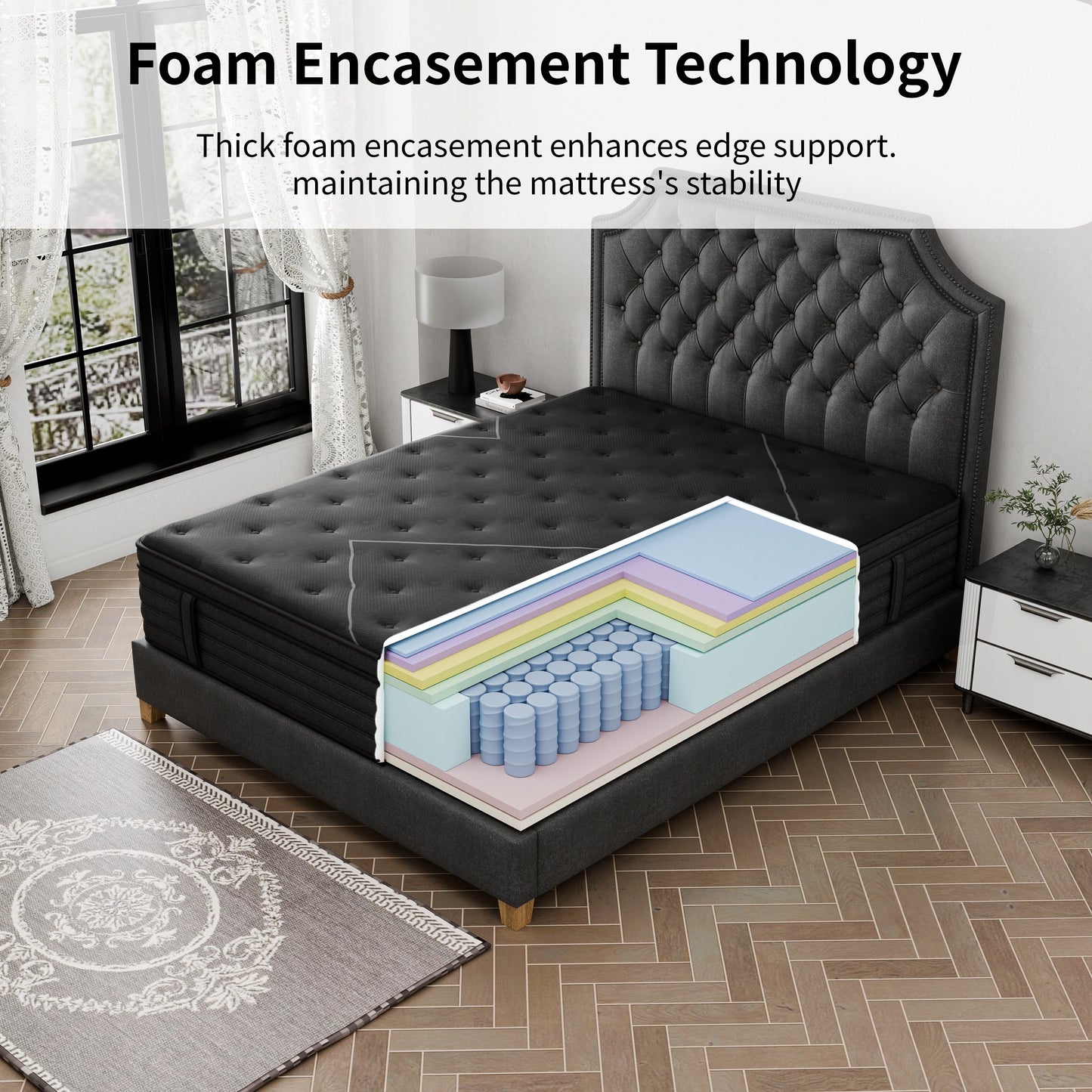 Materasso ibrido extra rigido da 14 pollici con isolamento del movimento e raffreddamento in una scatola