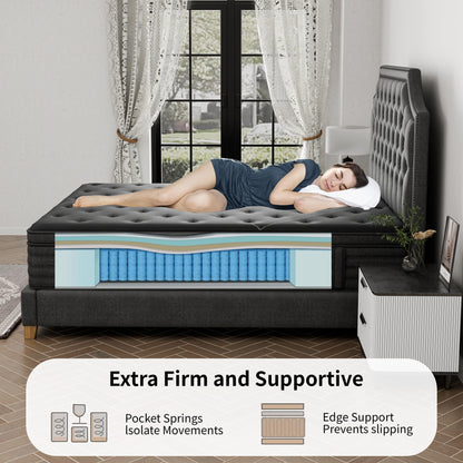 Materasso ibrido extra rigido da 14 pollici con isolamento del movimento e raffreddamento in una scatola