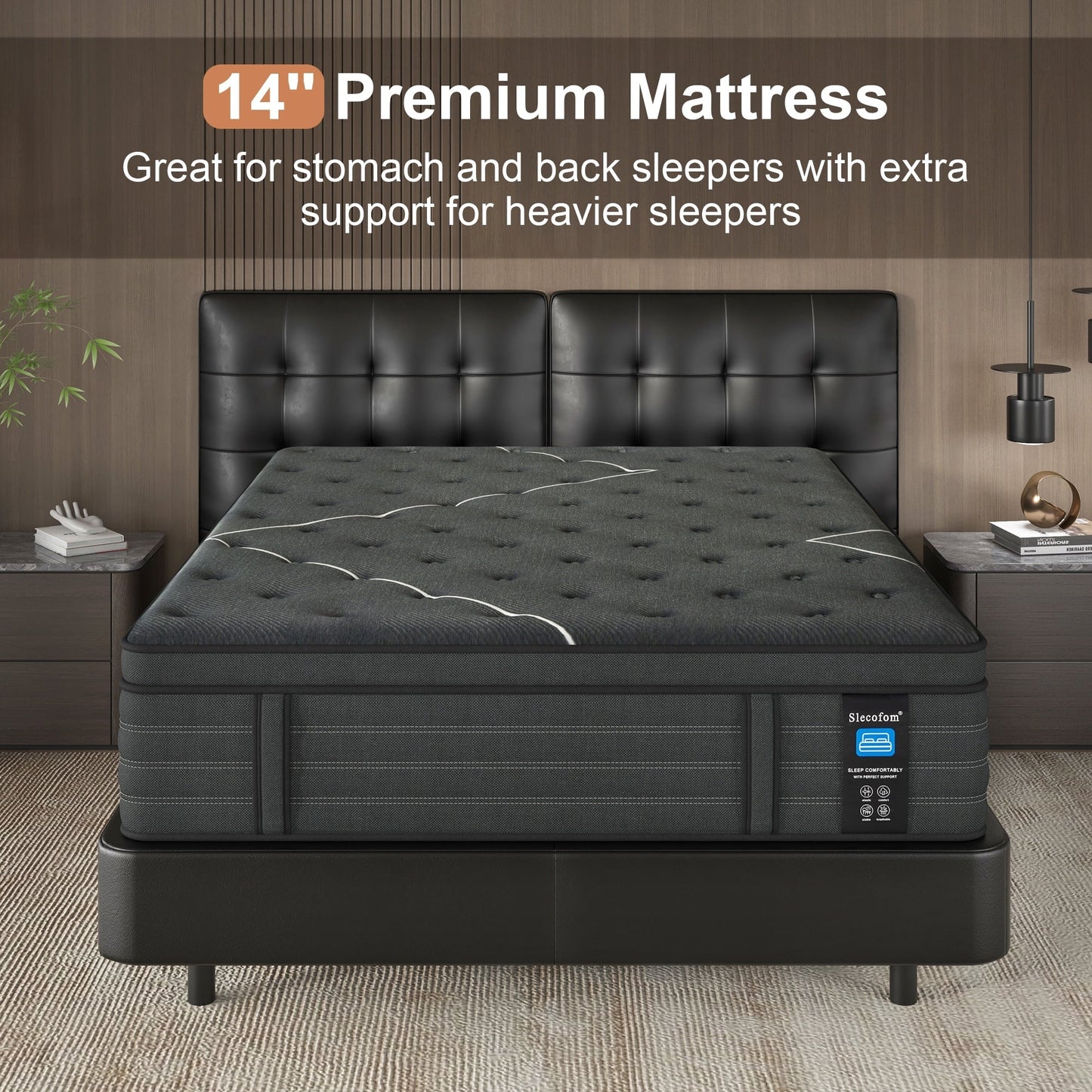 Materasso ibrido Slecofom Euro Top extra rigido da 14 pollici, nero