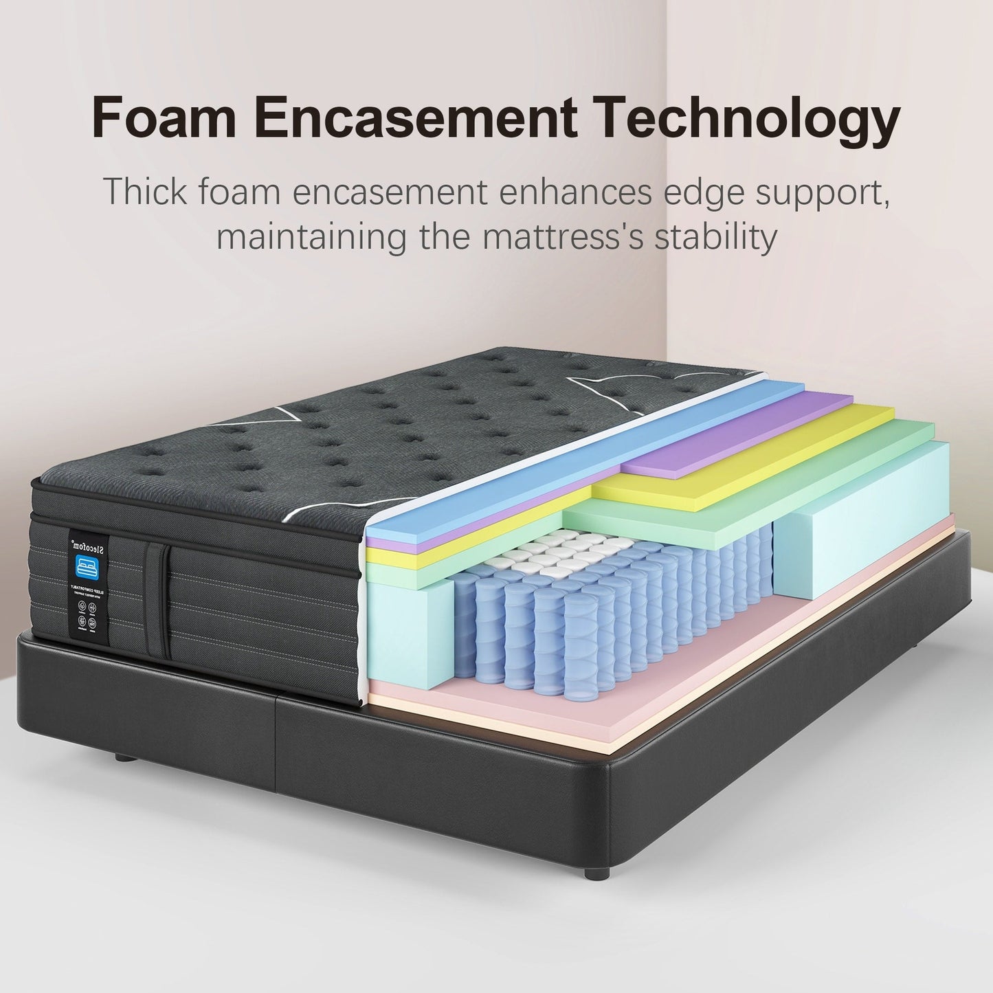 Materasso ibrido Slecofom Euro Top extra rigido da 14 pollici, nero