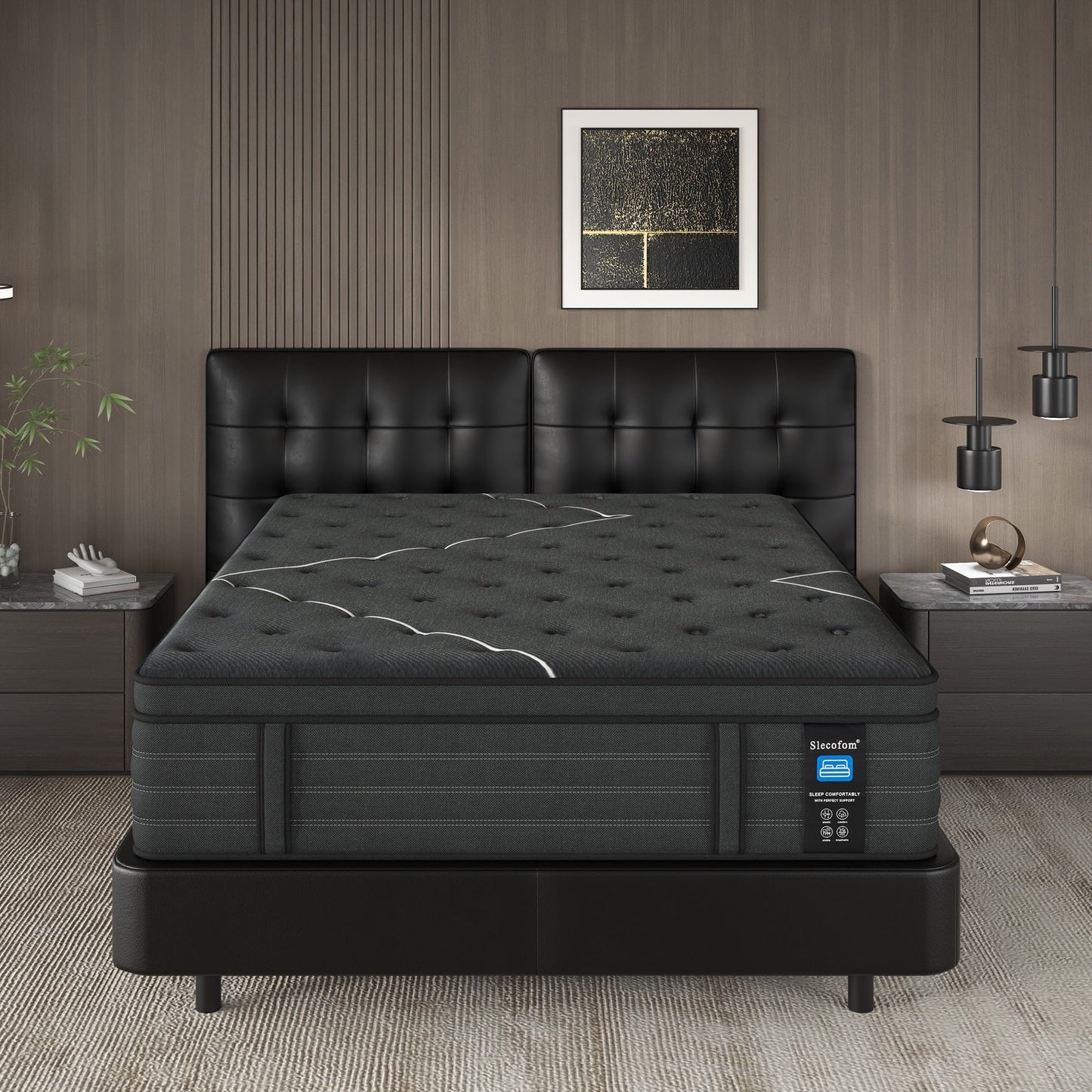 Materasso ibrido Slecofom Euro Top extra rigido da 14 pollici, nero