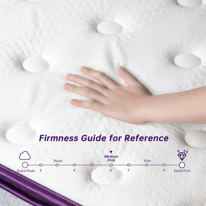 Materasso ibrido da 14 pollici per letto matrimoniale e king size con pillow top, supporto per bordi a molle, traspirante e delicato sulla pelle, basso trasferimento del movimento