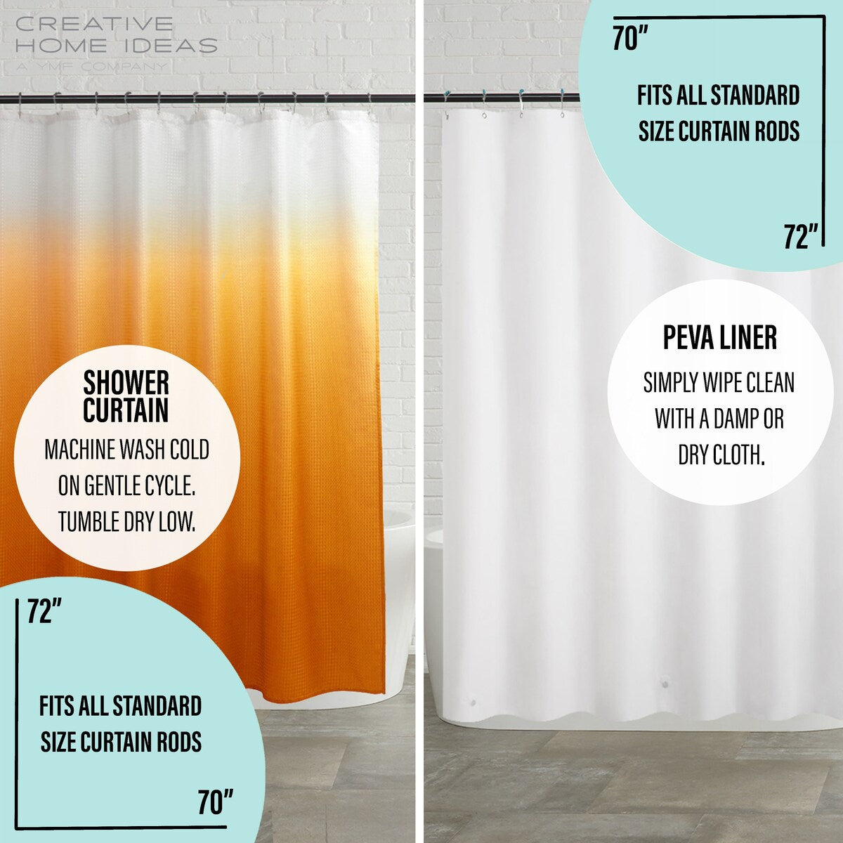 Set da bagno/doccia da 14 pezzi - Tenda da doccia sfumata, ganci e rivestimento in PEVA