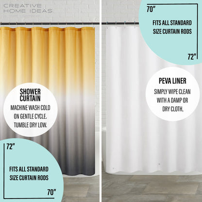 Set da bagno/doccia da 14 pezzi - Tenda da doccia sfumata, ganci e rivestimento in PEVA