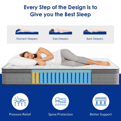 Materasso in memory foam con gel rinfrescante da 14 pollici, con molle insacchettate singolarmente e isolamento del movimento, per alleviare il mal di schiena e rinfrescare