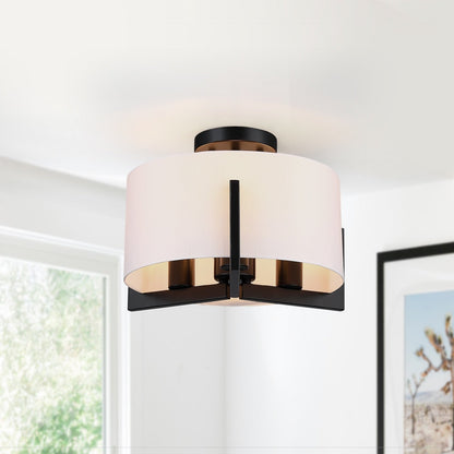 Plafoniera semi-incassata nera opaca da 14 pollici a 3 luci con paralume a tamburo - 14 W