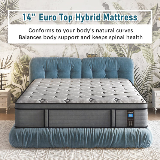 Materasso ibrido in memory foam con gel Euro Top da 14 pollici in una scatola