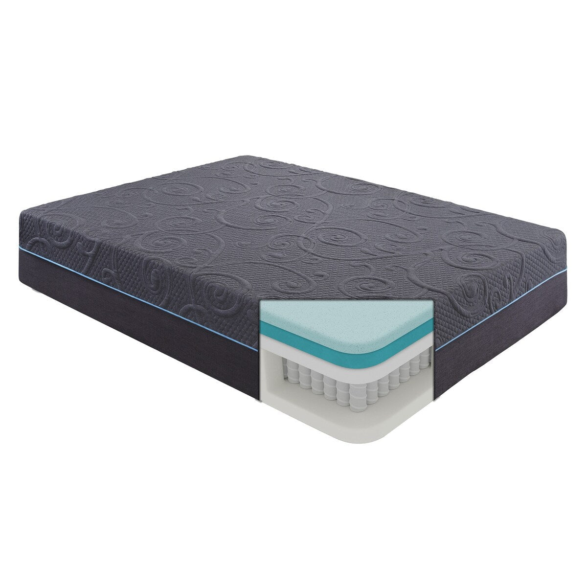 Materasso ibrido in memory foam con infusione di gel per letto matrimoniale da 14 pollici, grigio scuro, materasso in una scatola, comfort medio-rigido