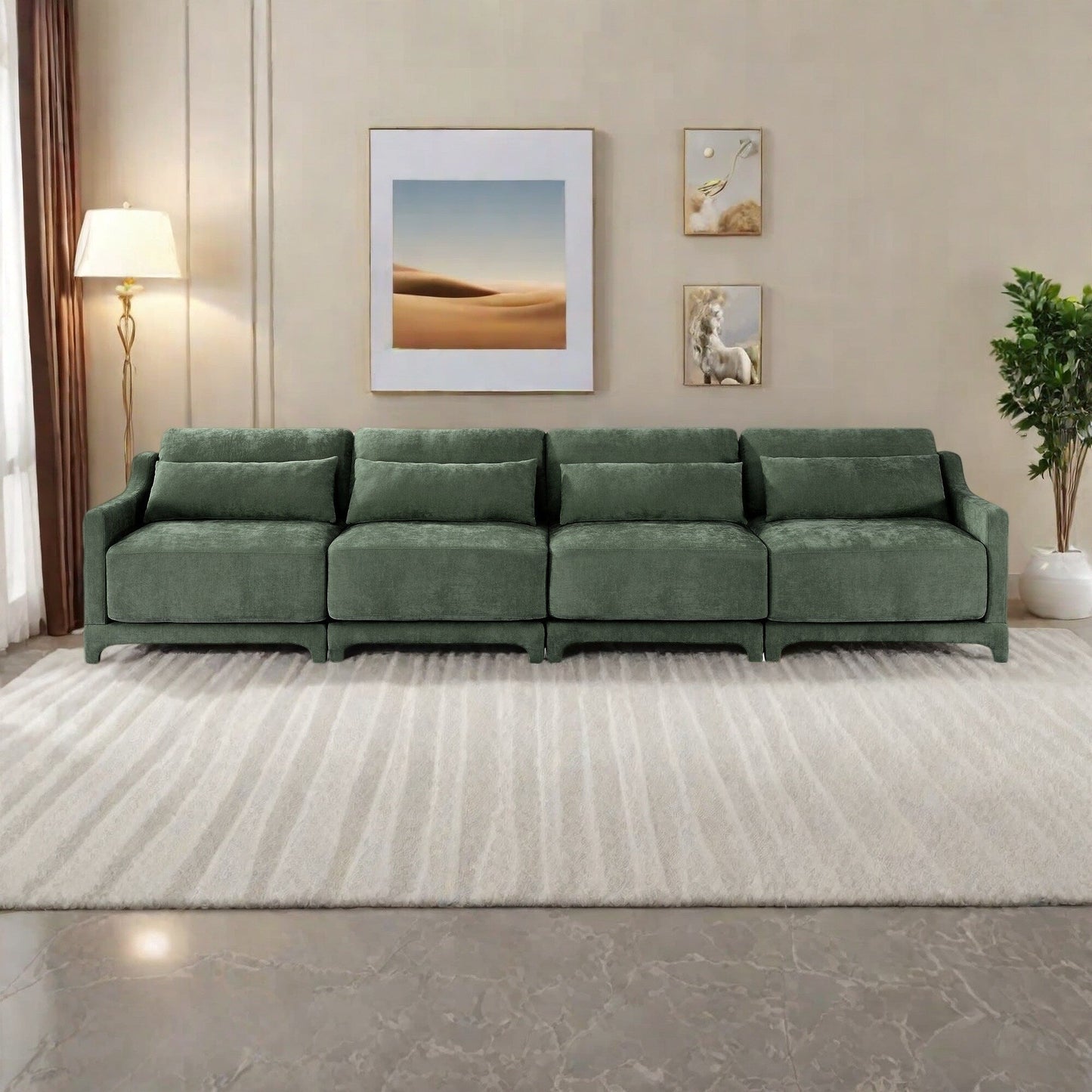 Divano 141.7 Chenille 6 posti con base ergonomica in legno, spugna ad alta resilienza per soggiorno