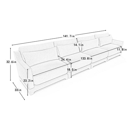 Divano 141.7 Chenille 6 posti con base ergonomica in legno, spugna ad alta resilienza per soggiorno