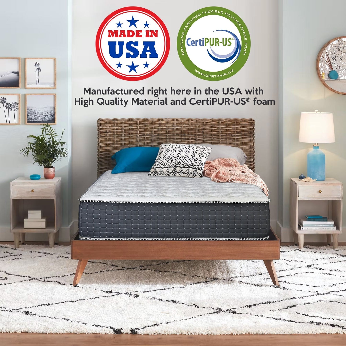 Materasso ibrido di lusso rivestito in schiuma da 14, forte supporto dei bordi, schiuma ad alta densità, 2 soffici trapunte superiori, nero