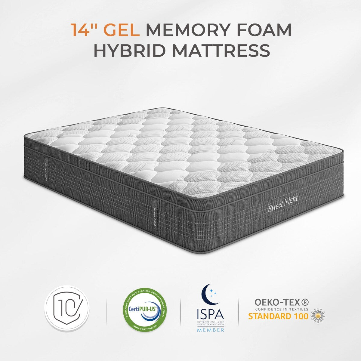 Materasso ibrido in memory foam da 14'' in una scatola