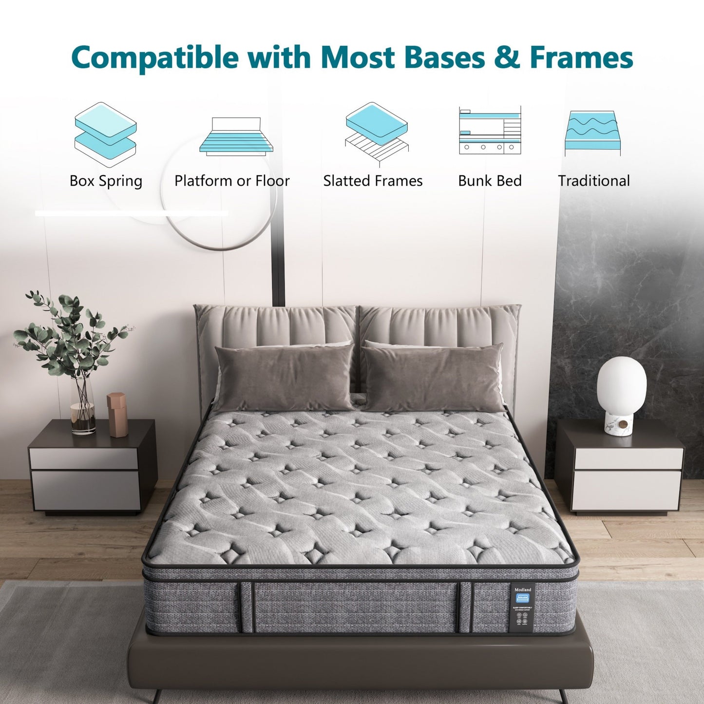 Materasso ibrido in memory foam Modland da 14'' Queen in una scatola - Sollievo dalla pressione e isolamento del movimento, CertiPUR-US per il sollievo dal mal di schiena