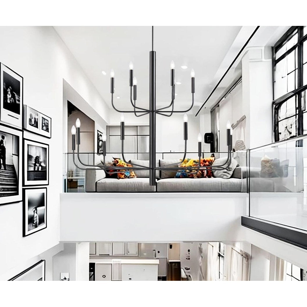 Lampadario minimalista a 15 luci, design antico a 2 livelli - 48