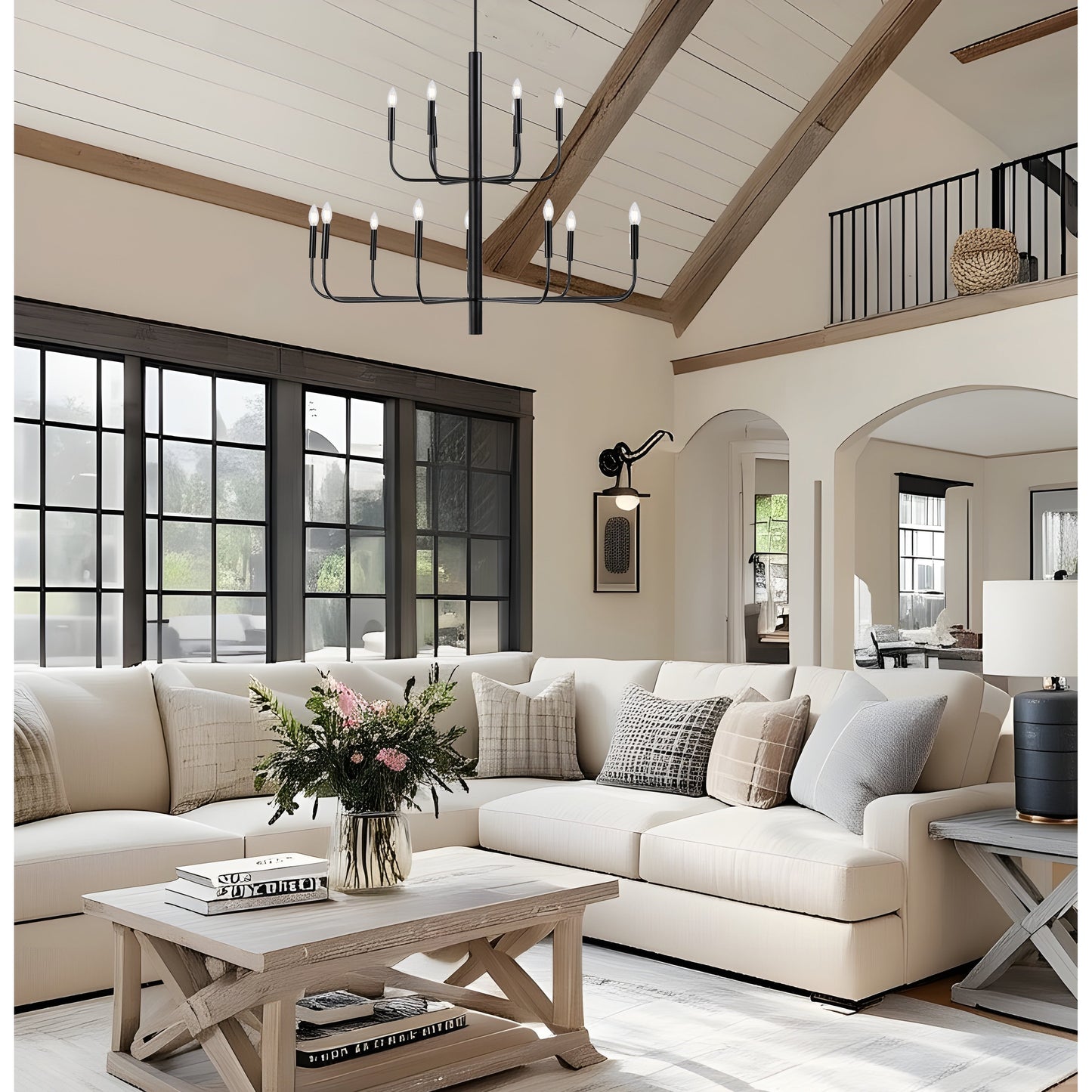 Lampadario minimalista a 15 luci, design antico a 2 livelli - 48