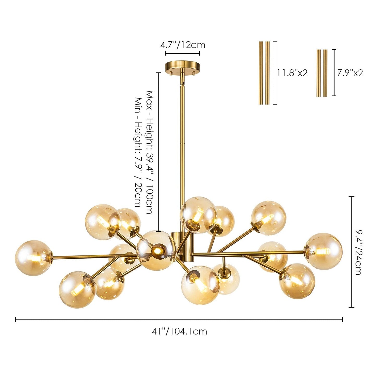 Lampadario a globo in vetro a bolla con 15 luci moderne e lineari Sputnik per isola da cucina