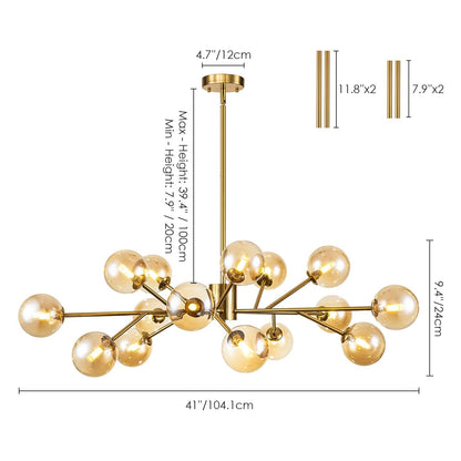 Lampadario a globo in vetro a bolla con 15 luci moderne e lineari Sputnik per isola da cucina