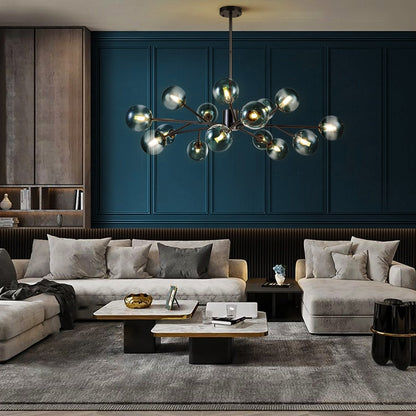 Lampadario a globo in vetro a bolla con 15 luci moderne e lineari Sputnik per isola da cucina