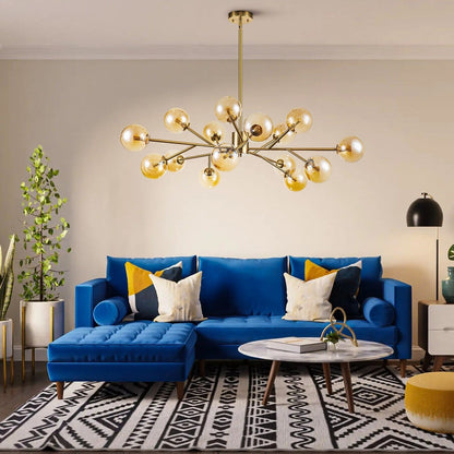 Lampadario a globo in vetro a bolla con 15 luci moderne e lineari Sputnik per isola da cucina