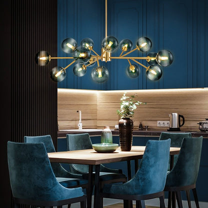 Lampadario a globo in vetro a bolla con 15 luci moderne e lineari Sputnik per isola da cucina