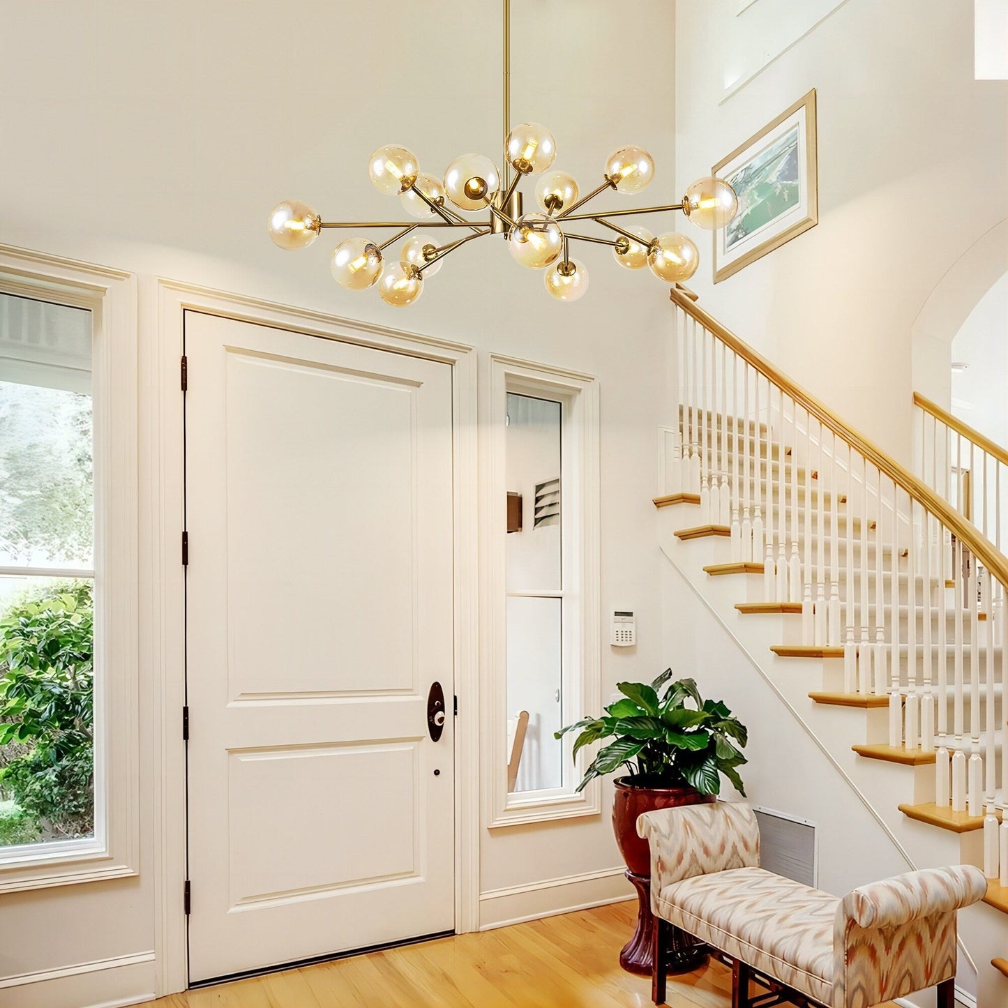 Lampadario a globo in vetro a bolla con 15 luci moderne e lineari Sputnik per isola da cucina