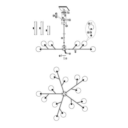 Lampadario a globo in vetro a bolla con 15 luci moderne e lineari Sputnik per isola da cucina