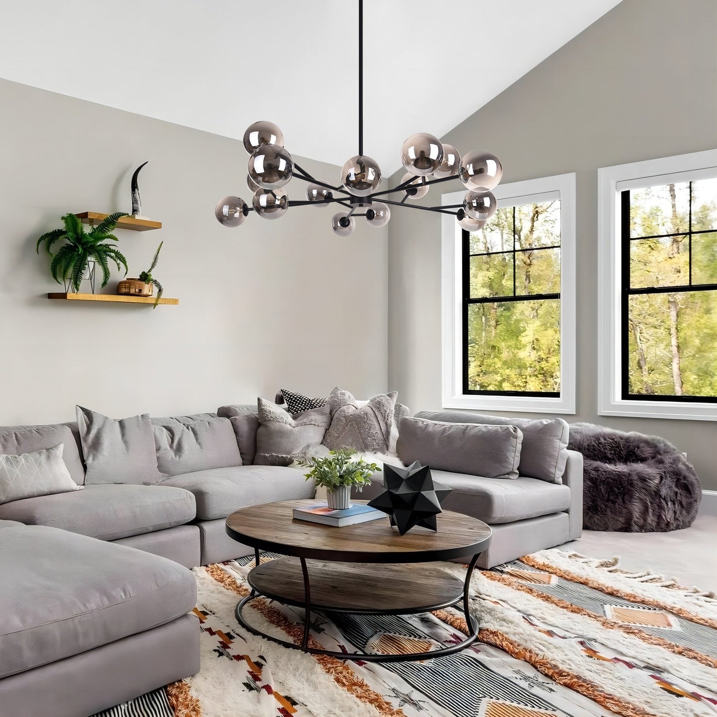 Lampadario a globo in vetro a bolla con 15 luci moderne e lineari Sputnik per isola da cucina