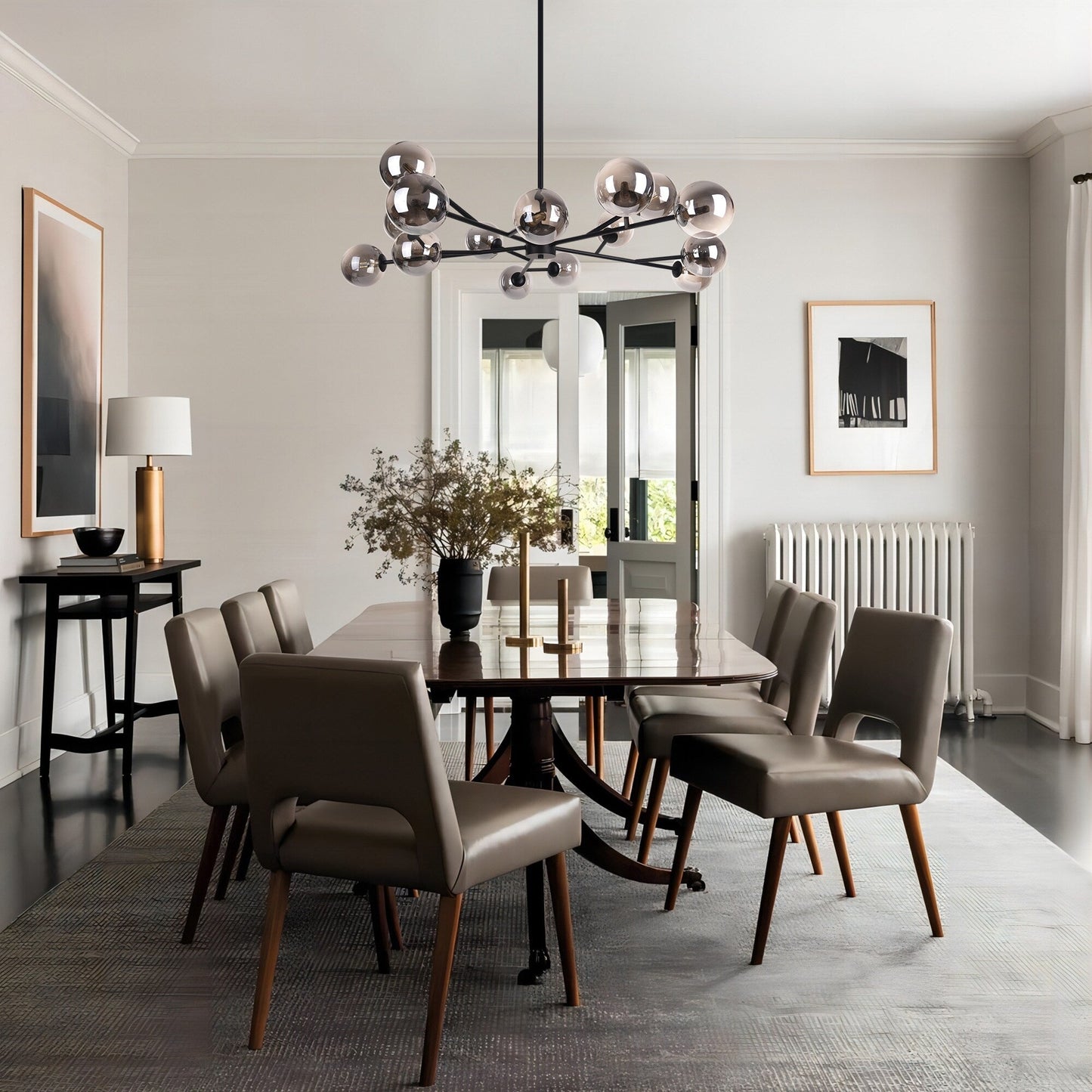 Lampadario a globo in vetro a bolla con 15 luci moderne e lineari Sputnik per isola da cucina