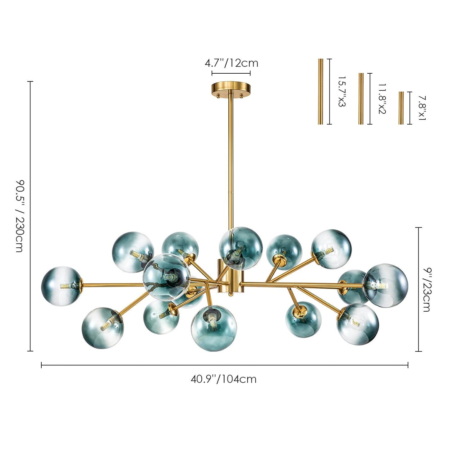 Lampadario a globo in vetro a bolla con 15 luci moderne e lineari Sputnik per isola da cucina
