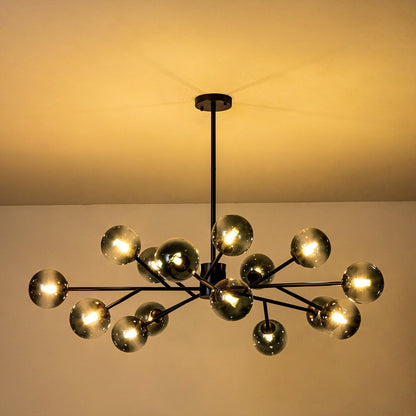Lampadario a globo in vetro a bolla con 15 luci moderne e lineari Sputnik per isola da cucina