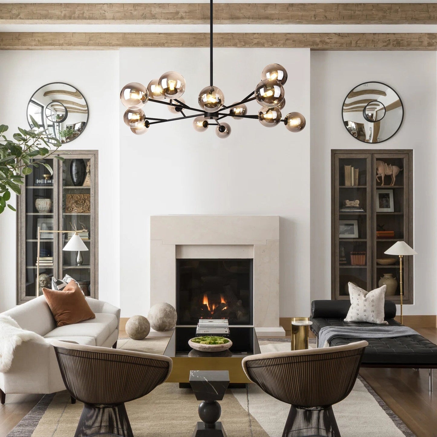 Lampadario a globo in vetro a bolla con 15 luci moderne e lineari Sputnik per isola da cucina