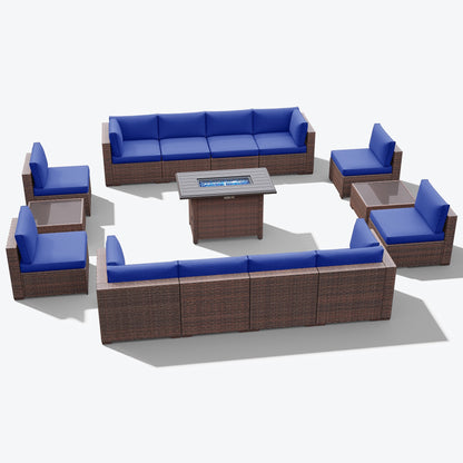 Set di 15 divani da giardino in vimini con braciere e tavolo