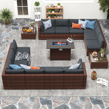 Set di 15 divani da giardino in vimini con braciere e tavolo