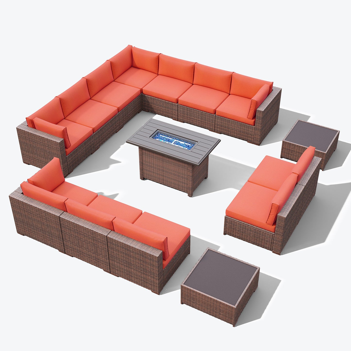 Set di 15 divani da giardino in vimini con braciere e tavolo