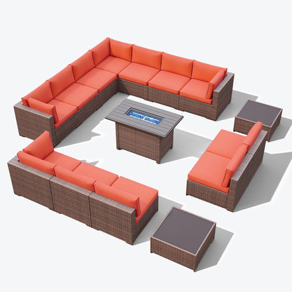 Set di 15 divani da giardino in vimini con braciere e tavolo