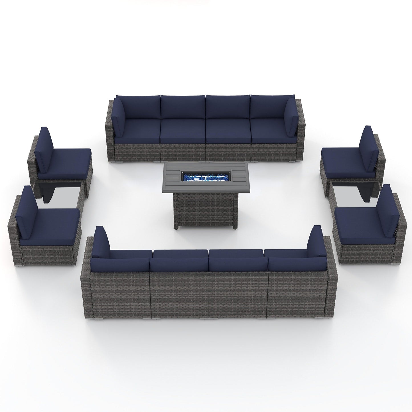 Set di 15 divani da giardino in vimini con braciere e tavolo