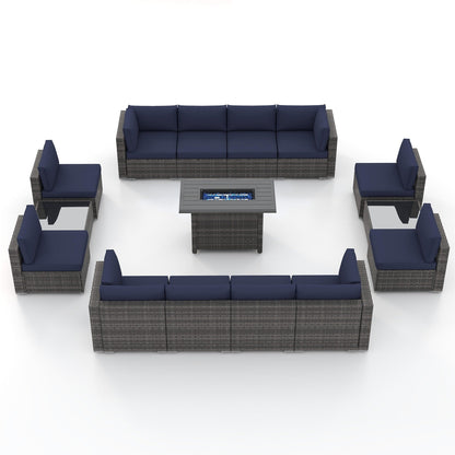 Set di 15 divani da giardino in vimini con braciere e tavolo