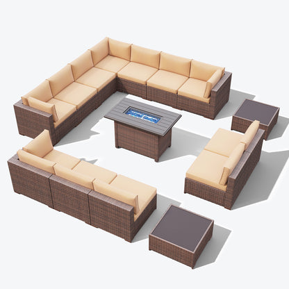 Set di 15 divani da giardino in vimini con braciere e tavolo