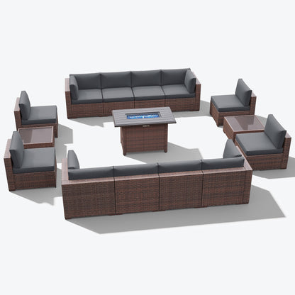 Set di 15 divani da giardino in vimini con braciere e tavolo