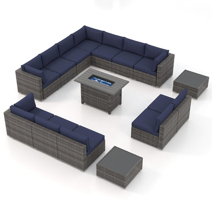 Set di 15 divani da giardino in vimini con braciere e tavolo