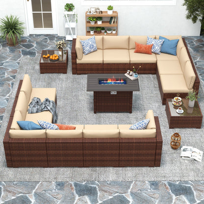 Set di 15 divani da giardino in vimini con braciere e tavolo