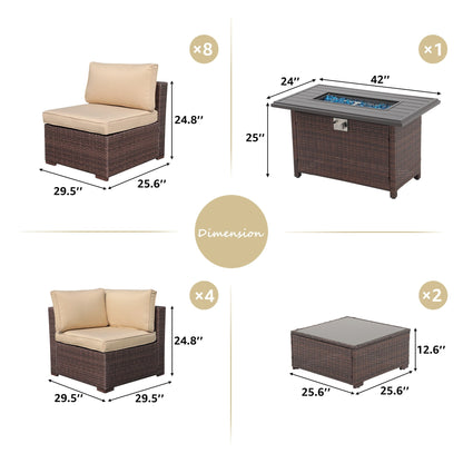 Set di 15 divani da giardino in vimini con braciere e tavolo