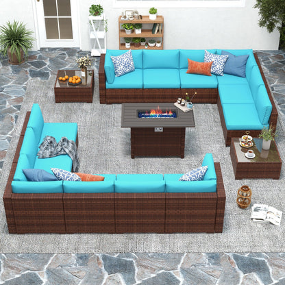 Set di 15 divani da giardino in vimini con braciere e tavolo