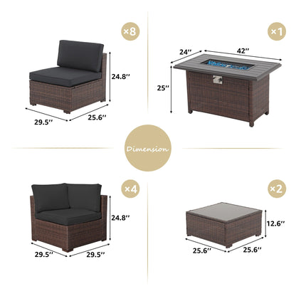 Set di 15 divani da giardino in vimini con braciere e tavolo