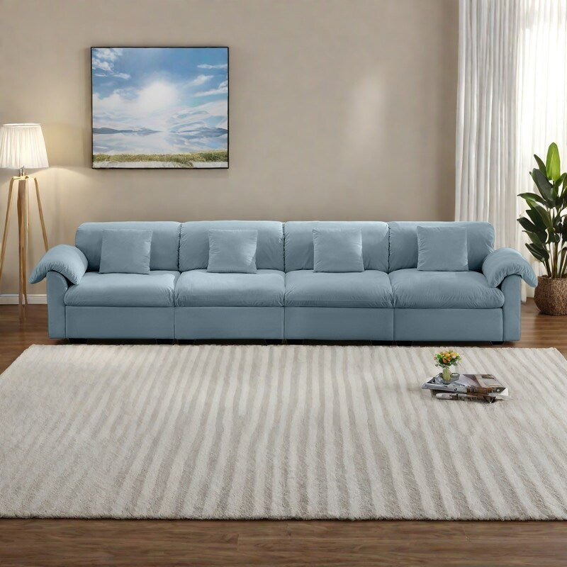 Divano oversize in velluto a 4 posti da 154,7 pollici con cuscini a forma di nuvola e sedili completamente contenitori