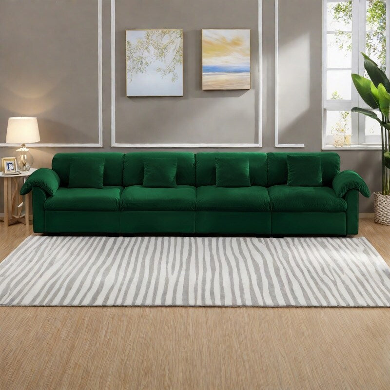 Divano oversize in velluto a 4 posti da 154,7 pollici con cuscini a forma di nuvola e sedili completamente contenitori