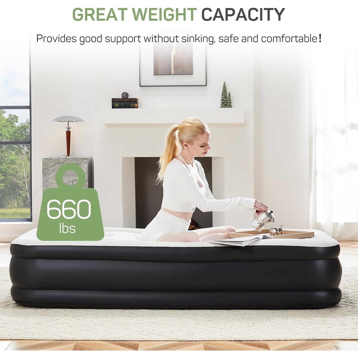 Materasso gonfiabile portatile da campeggio con pompa integrata, 16 pollici