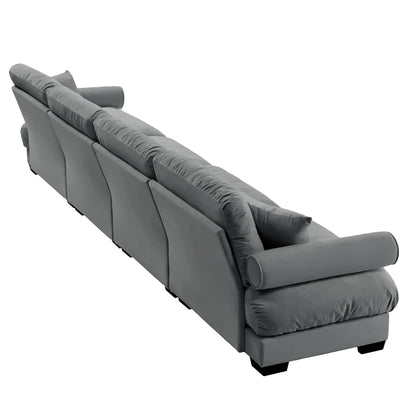 Divano 166Velvet a 4 posti con braccioli a rullo, cuscini in spugna ad alta resilienza