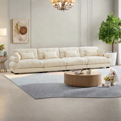 Divano 166Velvet a 4 posti con braccioli a rullo, cuscini in spugna ad alta resilienza